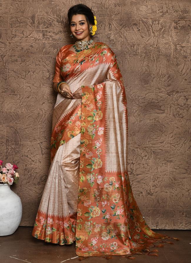Tussar Silk Light Pink Traditional Wear Digital Printed Saree